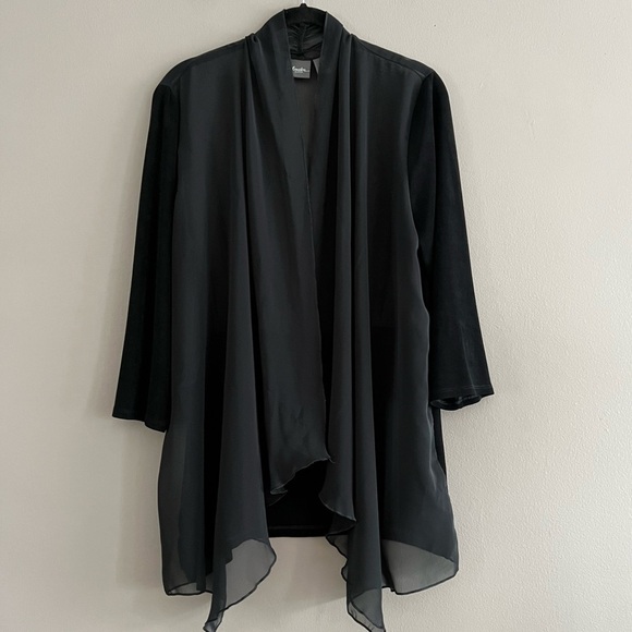 Chico's Tops - Travelers By Chico’s Women’s Open Front Waterfall Black Sheer Top Sz 1 (Medium)